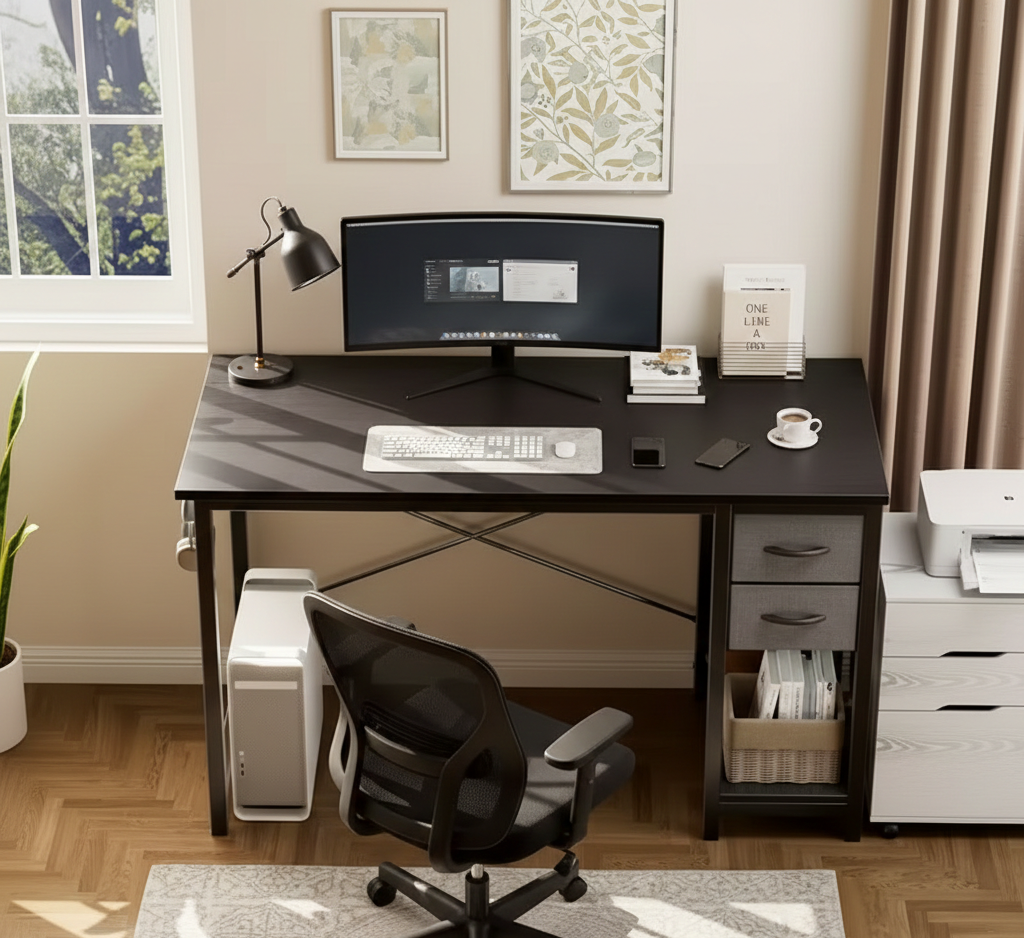 Computer Desk with Fabric Drawers – 40 or 47 Inch