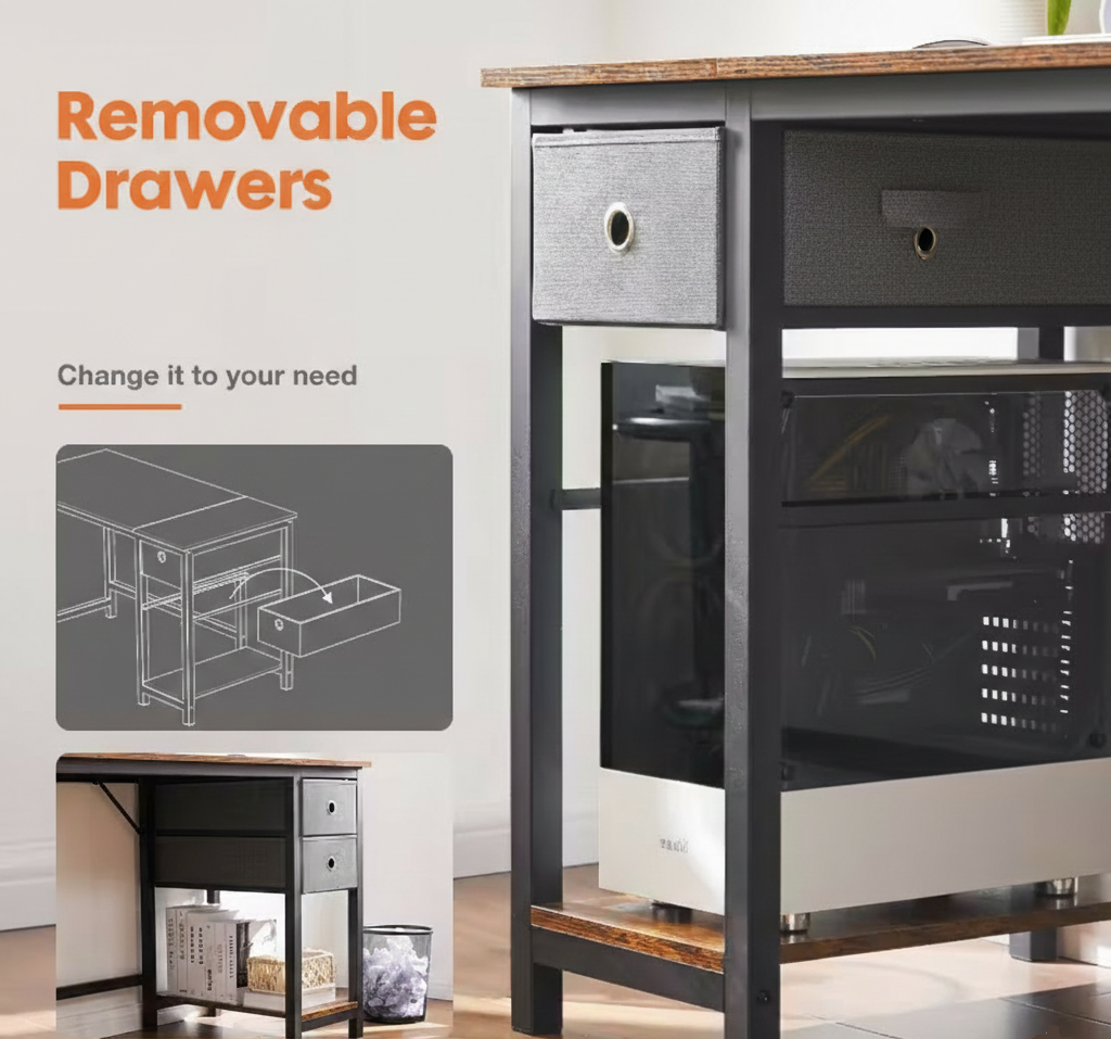 Computer Desk with Fabric Drawers – 40 or 47 Inch