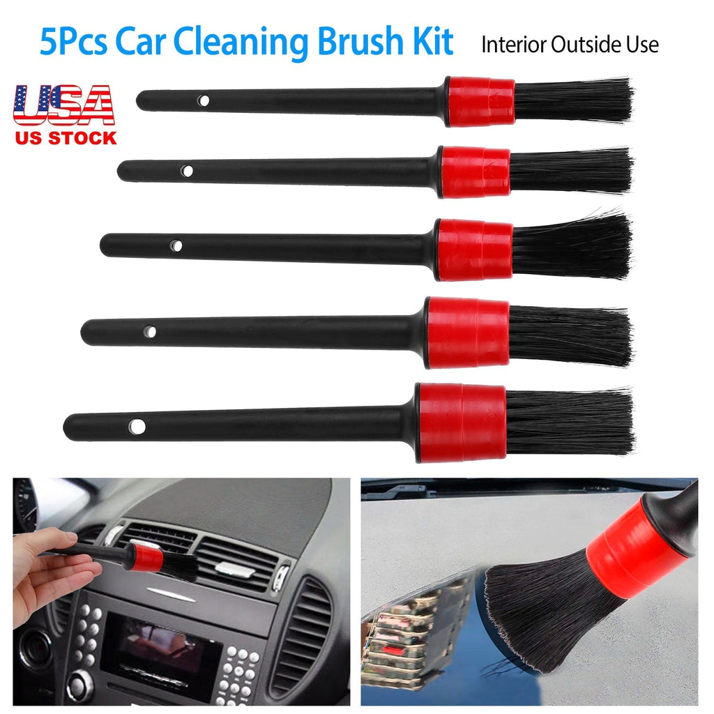 5Pcs Car Detailing Brush Set Detail Gap Cleaner For Automotive Dashboard Air Vent Wheels Cleaning Wet Dry Use