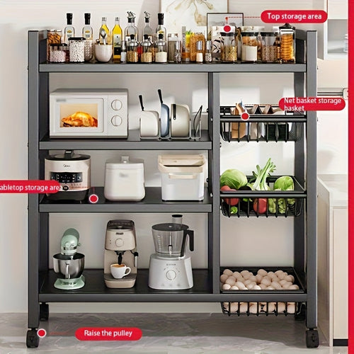 4-Tier Rolling Storage Rack with Baskets