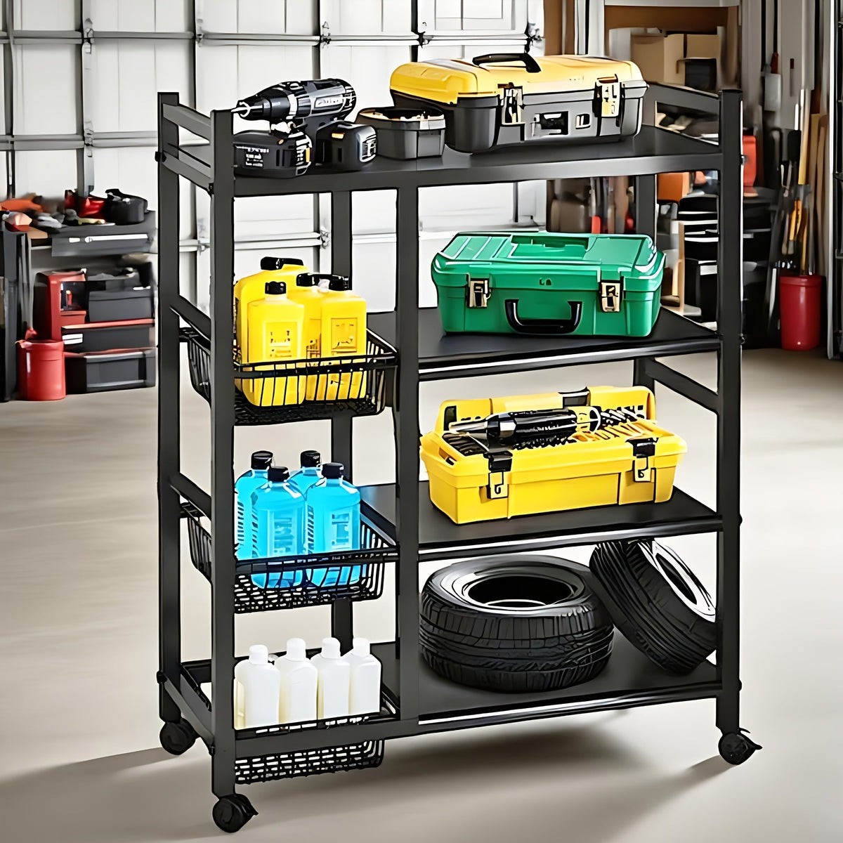 4-Tier Rolling Storage Rack with Baskets