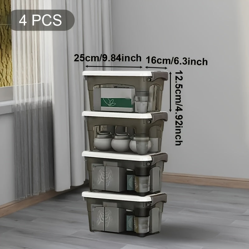 4-Pack Clear Stackable Storage Bins with Lids & Handles
